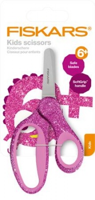Olló, iskolai, 13 cm, FISKARS "Glitter Kids", rózsaszín