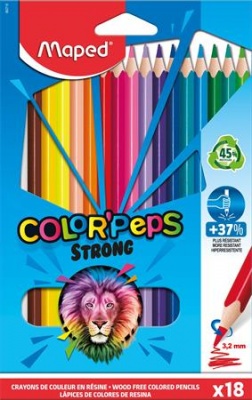 Színes ceruza készlet, háromszögletű, MAPED "Color`Peps Strong", 18 különböző szín